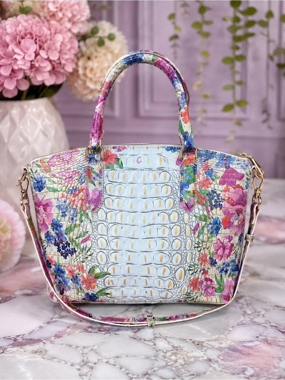 BRAHMIN Melbourne (Medium) Duxbury Satchel Bag HOMEGROWN OMBRE Floral